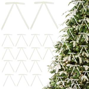 lot 60099 image: LIZLOVESS Ivory Velvet Ribbon Christmas Bow 5 x 7 Inches Premade Cream Bows for Christmas Tree Hanging Decorations Gift Wrapping Wreaths Crafts Outdoor Indoor Home Decor Wedding, Pack of 24 - Retail $13