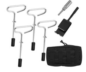 lot 19111 image: Menolana 4Pcs Ice Shelter Anchors Tent Stakes Nails Heavy Duty Metal Sturdy with Storage Bag Threaded with Drill Adapter Ground Nails, with bit Converter - Retail $31