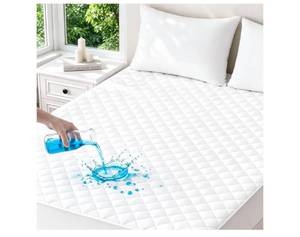 lot 19116 image: Matbeby Safe and Sound Quilted Fitted Mattress Pad Cover, Waterproof Mattress Protector, Deep Pocket Elastic Fits Up to 18, Breathable Soft Alternative Filling Mattress Pad Twin XL - Retail $37