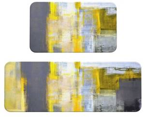 lot 19117 image: Grey and Yellow Abstract Art Painting Kitchen Mat 2 Piece Set Kitchen Carpet and Running Shoes Set Household and Office Memory Foam Kitchen Carpet - Retail $32