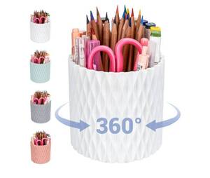 lot 19147 image: Pen Holder - 360° Rotating, 5 Slot Pen Holder For Desk. Pencil Holder For Office, School, Dorm Room & Vanity, Desk Accessories (White)
