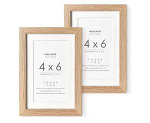 lot 19148 image: 4x6 Picture Frame, Solid Oak Wood 4x6 Frames with Mat to 3x56x4 Natural Oak Frame, Wall and Tabletop Display, Horizontal or Vertical Display, Natural finish, Set of 2