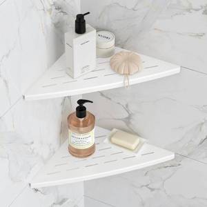 lot 19153 image: Qeke 2 Pack Corner Shower Shelf White, 11.5 Recessed Tile Shower Shelf - Retail $49