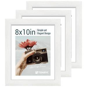 lot 19161 image: TENIBYC 8x10 Picture Frame Set - 3 Pack, Textured White Solid Wood, HD Tempered Glass, Gallery Photo Frame, Table or Wall Display - Retail $33