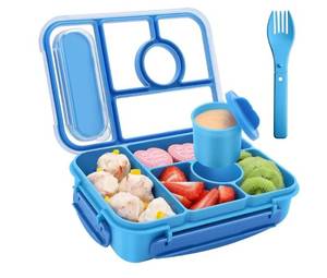 lot 19165 image: Amathley Bento Box Adult Lunch Box Kids, Lunch Containers for AdultsKidsToddler,5 Compartments Bento Lunch Box with Sauce Vontainers, Microwave & Dishwasher & Freezer Safe, BPA-Free (Blue)