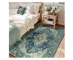 lot 19170 image: RELEANY Washable Area Rug, 3x5, BlueVintage Dark BlueNon-Slip, Water Repellent, Pet Friendly, Easy to Clean, Vintage Floral Boho Decor for Living Room Bedroom Beside Kitchen - Retail $43