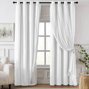 lot 19171 image: Swandream 100% Blackout Curtains for Bedroom, Double Layer White Curtains, Black Out Curtain 96 inch Long with Sheer Overlay for Living Room, Room Darkening Window Drapes with Grommet, 52 W x 96 L - Retail $58