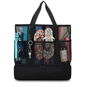 lot 19173 image: UYLIA Beach Bag with Cooler,Mesh Beach Bags for Women Sandproof for Pool and Swimming Travel Daily with Durable 8 Pocket - Retail $24