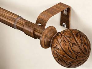lot 19176 image: KVEEO Wood Curtain Rods for Windows 18 to 45 Inch, 1 Adjustable Heavy Duty Boho Drapery Rod Decorative Curtain Rods with Finials Rustic Window Treatment Rods for Kitchen Farmhouse Bedroom Patio - Retail $22