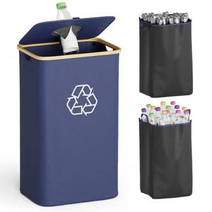 lot 19179 image: SpaceAid Recycling Bin for Kitchen 26 Gallon, 100L Recycle Bin with Lid and 2 Reusable Inner Bags, for Bottle Can Glass Plastic Stickers, Blue - Retail $28