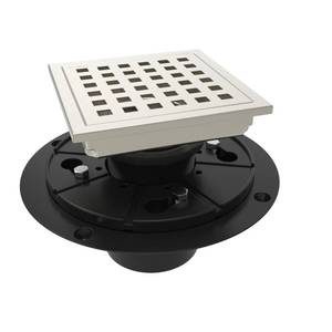 lot 19182 image: WEBANG 4 Inch Square Shower Floor Drain with Flange,Quadrato Pattern Grate Removable,Food-Grade SUS 304 Stainless Steel,Watermark&CUPC Certified,Brushed Nickel - Retail $37