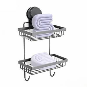 lot 19194 image: Shampoo Bar Holder Compatible with Kitsch, 2-Tier Self-Draining Shower Caddy with Suction Cup, Hanging Shampoo Bar and Conditioner Organizer with 2 Hooks, Rust-Free Bathroom Wall Accessories