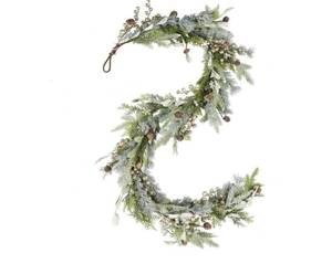 lot 19207 image: WBHome 6ft Mixed Snowy Norway Spruce & Pine Branch with Shimmy Berries Mantle Christmas Garland, Winter Flocked Garland for Christmas Holiday Seasonal IndoorOutdoor Home Decor Mantle - Retail $35