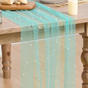 lot 19227 image: Artoid Mode 6PCS Pearl Turquoise Gauze Table Runner 120 Inch 10FT, Seasonal Sheer Dining Holiday Wedding Birthday Baby Shower Table Decor for Home Party - Retail $30