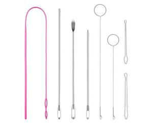 lot 60137 image: 8 PCS Drawstring Threader Tool Set, Stainless Steel Sewing Loop Turner Hooks with Latch, Flexible Drawstring Threader, Easy Rope Threader Clips for Jackets Coats Pants Hoodies Sweaters