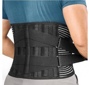 lot 60139 image: FREETOO Back Braces for Lower Back Pain Relief with 6 Stays, Breathable Back Support Belt for MenWomen for work , Anti-skid lumbar support belt with 16-hole Mesh for sciatica(M) - Retail $35