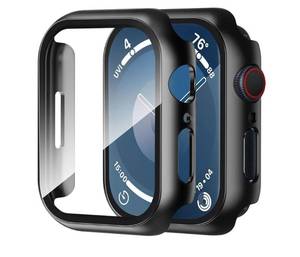 lot 60140 image: Smiling 2 Pack Case Compatible with Apple Watch Series 98 7 41mm with Tempered Glass Screen Protector, Hard PC Case Overall Protective Cover- Black