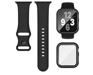 lot 60145 image: Compatible for Apple Watch Band 40mm 41mm and Case with Screen Protector, Soft Silicone Sport Strap Bands and Protective Cover with Tempered Glass for iWatch Series 9 8 7 SE 6 5 4