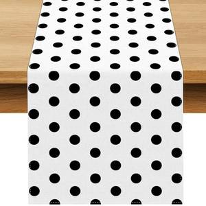 lot 60183 image: Buxiuer Black and White Polka Dot Table Runner Wedding Birthday Party Decoration Baby Shower Dining Room Home Kitchen Table Decor (White, 13 x 72)