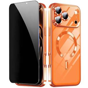 lot 60194 image: ZZYYQSL Magnetic for iPhone 17 Pro Max Case with Privacy Screen Protector & Full Camera Cover Compatible with MagSafe Shockproof Slim Clear Back Phone Case for iPhone 17 Pro Max Glossy Cover, Orange