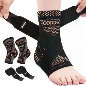 lot 60198 image: INDEEMAX Ankle Brace for Women & Men, Ankle Compression Sleeve Support Copper Infused Ankle Brace for Sprained Ankle, Plantar Fasciitis Sports, Achilles Tendonitis Pain Relief, Copper Black, M