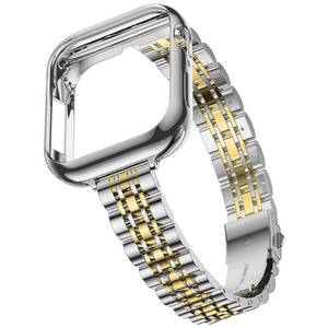 lot 60220 image: iiteeology Slim Metal Bands Compatible with Apple Watch Band Series 11-10, Women Thin Stainless Steel Band with with Bumper Case for iWatch Band 46mm, SilverGold