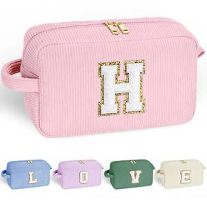 lot 60223 image: YOOLIFE Small Makeup Bag - Personalized Gifts Monogram Makeup Pouch Pink Corduroy Cute Makeup Bag Cosmetic Bag Make Up Bag Birthday Gifts for Teen Girls Women Her Wife Girlfriend Gifts Pink Letter H