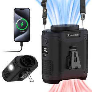lot 102 image: Socool 10000mAh Portable Waist Fan Clip on Wearable Belt Personal Fan Rechargeable Battery operated With 5 Speeds & Flashlight Neck Hands-Free 40H Cooling For Outdoor Camping Travel (Black) - Retail $30