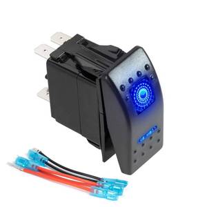 lot 103 image: FXC Momentary (On)Off Rocker Switch 5Pin Laser Blue LED Light 20A12V 10A24V Toggle Switch with Jumper Wires Set for Automotive Boat Marine Truck Jeep Off-Road Bus RV - Retail $9