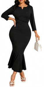 lot 105 image: Black Church Dress for Women Sexy V Neck Fishtail Dress Wedding Guest Long Dresses Bodycon Mermaid Evening Cocktail Dinner for Party or Work Outfits Large - Retail $30