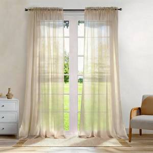 lot 106 image: Dreaming Casa Solid Sheer Curtains 96 Inches Long Taupe Rod Pocket Voile Draperies for Bedroom Living Room, 2 Panels, Each 52 W x 96 L - Retail $28