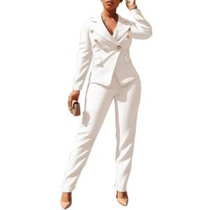 lot 107 image: Dmoled Womens Business Blazer Suit Long Sleeves Two Piece Solid Work Pant Suit Business Office Lady Suits Sets White Size 10 - Retail $55