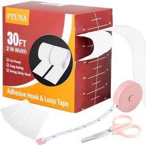 lot 113 image: 30Ft 2 Inch Hook and Loop Tape with Adhesive Back, Heavy Duty Double Sided Adhesive Strips, Strong Sticky Strips Roll for HomeOfficeSchoolCar, White - Retail $14