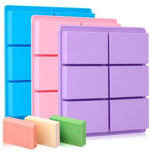 lot 120 image: SJ Silicone Soap Molds 3 Packs, Rectangle Soap Molds for Soap Making, 6 Cavity Mold for Homemade Craft Soap Mold, Jelly, Chocolate & Ice Cube Trays(Blue, Purple & Pink) - Retail $8