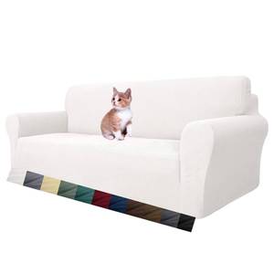 lot 129 image: MAXIJIN Super Stretch Couch Cover for 3 Cushion Couch, 1-Piece Universal Sofa Covers Living Room Jacquard Spandex Furniture Protector Dogs Pet Friendly Fitted (Large, White) - Retail $36