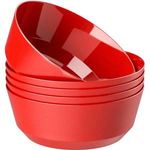 lot 155 image: Hioasis 8 Pack Plastic Serving Bowls 128oz Red Plastic Bowls Heavy Duty Disposable Serving Bowls for Party Snack & Salad & Candy & Bar Buffet & Pool Party - Retail $35