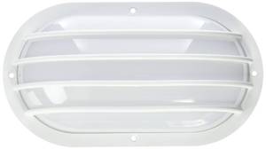 lot 158 image: Nuvo Lighting 77858 Bulkhead 1-Light Oval Cage 60W A19, White - Retail $45