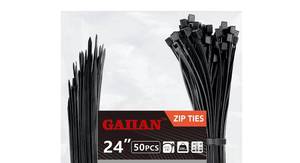 lot 166 image: TWELVE PIECES, NOT 50 Long Zip Ties Heavy Duty 24 inch, Large Zip Ties with 200 lbs Tensile Strength, Big Cable Ties, Black, 12 Pack, by GAIIAN - Retail $14