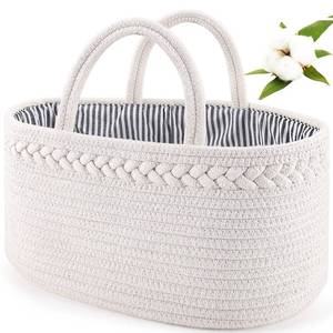 lot 170 image: ABenkle Baby Diaper Caddy, Nursery Storage Bin and Car Organizer for Diapers and Baby Wipes, Cotton Rope Diaper Basket Caddy, Changing Table Diaper Storage Caddy - Retail $14