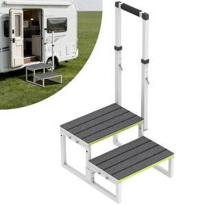 lot 187 image: DEPSUNNY RV Steps with Handrail (26-38), Dual-Side Setup, Portable 2-Step RV Stairs with Wide Anti-Slip Mats, Ideal for RVs, Porches, Hot Tubs, Pools, and Pets - Retail $3,377