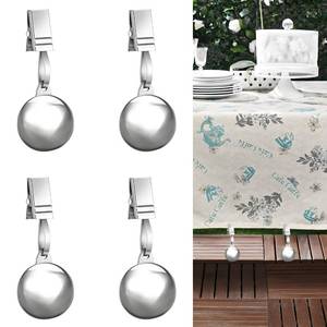 lot 193 image: 4 Pack Heavy Duty Tablecloth Weights, Stainless Steel Balls with Metal Tablecloth Clips for Outdoor Tables, Curtains, Flag, Add 9.6oz Weights for Outdoor Picnic, Family Dinner Party - Retail $15