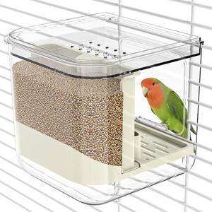 lot 195 image: BAGHPBM No Mess Automatic Bird Feeder,Multifunctional Parrot Seed Feeders,Transparent Seed Food Container,Bird Cage Accessories for Canaries Budgies Lovebirds Conures Cockatiels - Retail $23