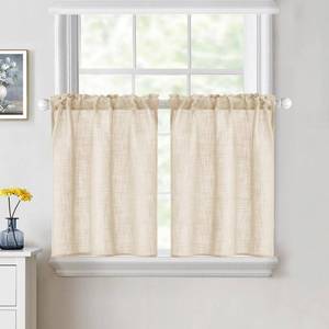 lot 205 image: MIULEE Cafe Curtains 24 Inch Length Half Window Curtain Semi Sheer Farmhouse Short Linen Drapes for Kitchen Bathroom Basement Small Window, Rod Pocket Tier Curtains 2 Panels W26XL24, Linen - Retail $15
