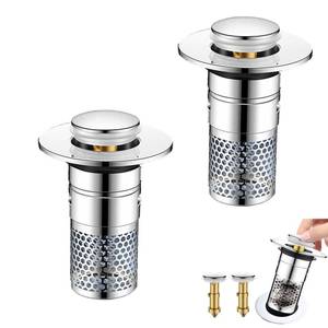 lot 206 image: 2 PCS 3-in-1 Bathroom Sink Drain Strainer Stopper��Stainless Steel Pop-up Strainer Basket Hair Catcher with Removable Basket, Brass Bullet Core, Universal Fit for Bathtubs, Showers & Floor Drains - Retail $9