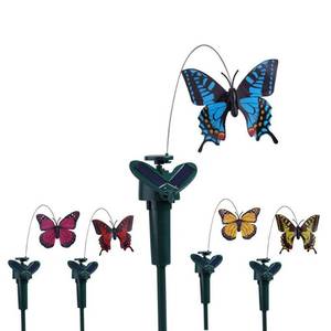 lot 207 image: 2 PIECES YELLOW AND ORANGE Vanki Solar Yard Stake Fluttering Insects, Solar or Battery Powered, 2 PCS Butterfly - Retail $11