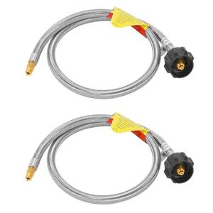 lot 217 image: GGC 3 FT Stainless Braided RV Propane Pigtail Hose (2PCS) QCC1 Connector with 14 Inverted Male Flare - Retail $26