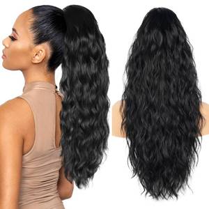 lot 225 image: 26 inch Black Ponytail Extension, Drawstring Ponytail for Women, Long Wavy Pony Tails Hair Extensions, Synthetic Hair Extensions Ponytail for Daily Use (Color Black) - Retail $10