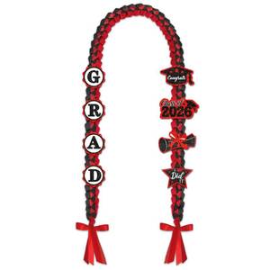 lot 226 image: 2026 Graduation Leis with Glitter Pins 2026 Grad Decorations Handmade Double Braided Satin Lei for Class of 2026 Graduate Her Him High School College Grad Party Supplies - Black Red - Retail $13