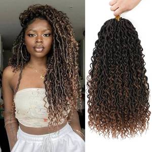 lot 230 image: 8 Packs Goddess Faux Locs Crochet Hair for Black Women, Goddess Locs Crochet Hair, Boho Style Locs, River Hair with Curly Ends (18Inch, T30#, 8Packs) - Retail $30