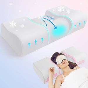 lot 239 image: Anti Wrinkle Ergonomic Back Sleep Training Pillow Cervical Memory Foam Anti Aging Beauty Pillow for Neck Pain Relief - Contoured Neck & Shoulder Support Flawless Face Pillow with Cooling Pllowcase - Retail $45